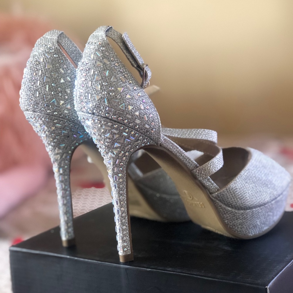SOLD** Shiny Silver Studded Heels
